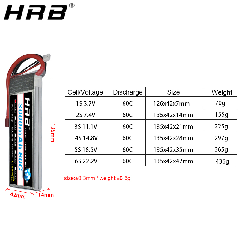 Batería lipo HRB 2S 3S 4S 6S 5 - 4S Lipo Battery 14.8V 6000Mah reseña y precio